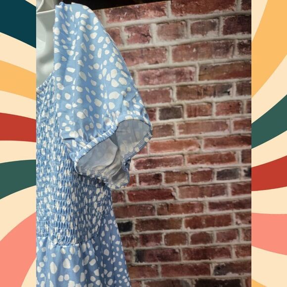 WhizMax Blue Polka Dot Maxi Dress 2XL Off Shoulder Smocked Bodice Cotton Blend - Picture 7 of 7